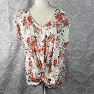 Bobbie Brooks Floral-Print Lace-Back Knot-Front Plus Size 1X Top